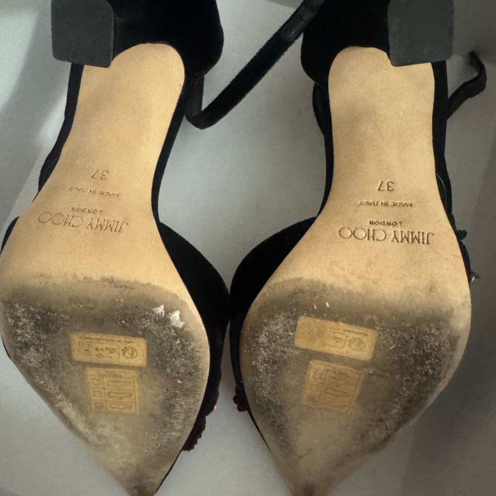 Jimmy Choo Black Velvet Heels with Sequin Floral Embellishments - Picture 8 of 8